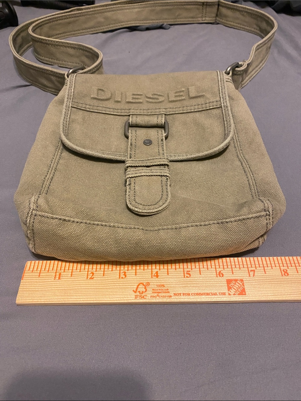 Diesel Olive Green Thick Canvas Crossbody Bag Y2K - Picture 12 of 14